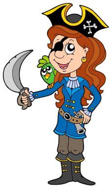 Pirate girl with parrot and sabre clipart