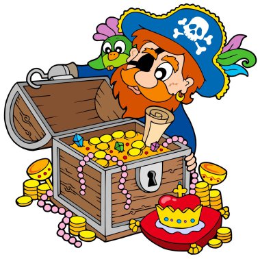 Pirate opening treasure chest clipart