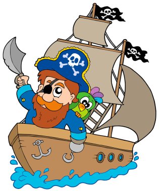 Pirate sailing on ship clipart