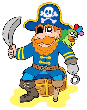 Pirate sitting on treasure chest clipart