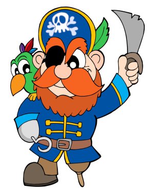 Pirate with sabre and parrot clipart