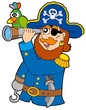 Pirate with spyglass and parrot clipart