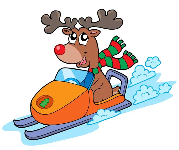 Christmas reindeer riding scooter — Stock Vector
