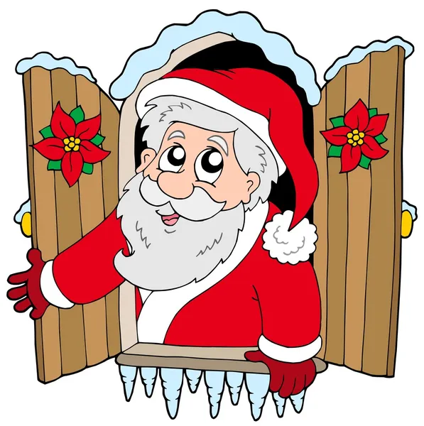 Jul fönster med jultomten — Stock vektor
