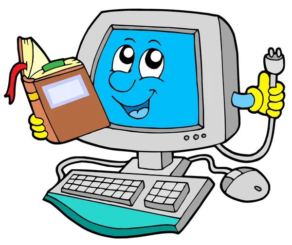 IT computer with book — Stock Vector