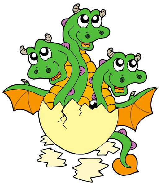 Little three headed dragon in egg — Stock Vector