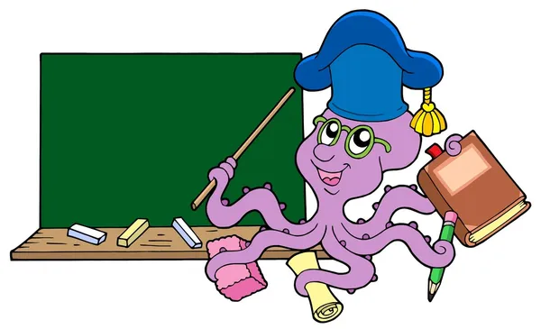Octopus teacher with blackboard — Stock Vector