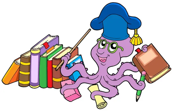 Octopus leraar met boeken — Stockvector