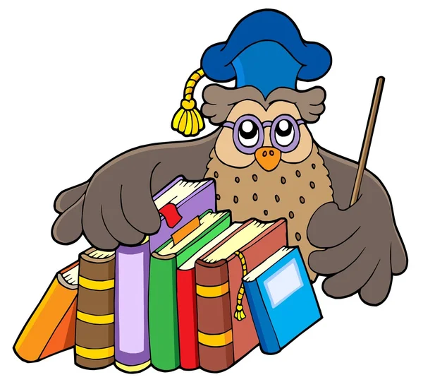 Hibou enseignant tenant des livres — Image vectorielle