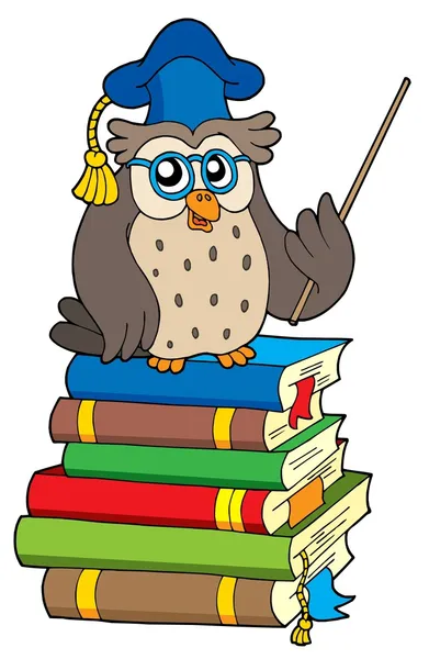 Owl teacher and books — Stock Vector