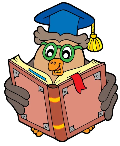 Owl teacher reading book 1b — Stock Vector