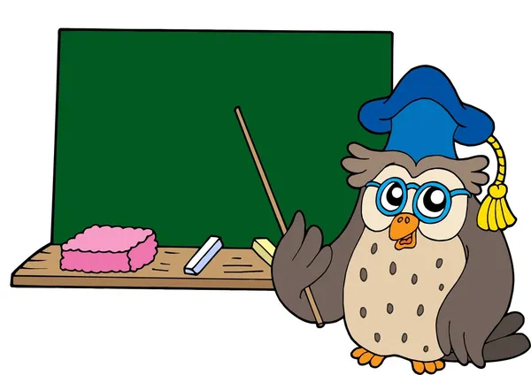 Owl teacher with blackboard — Stock Vector