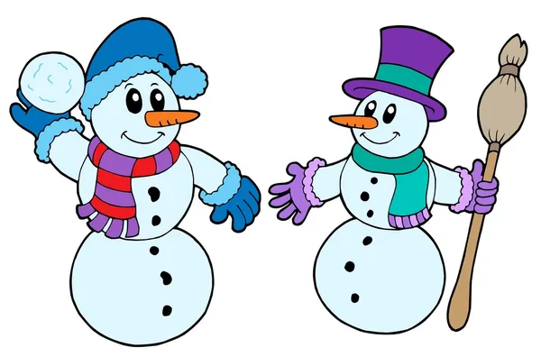 Dvojice roztomilý sněhuláci — Stockový vektor