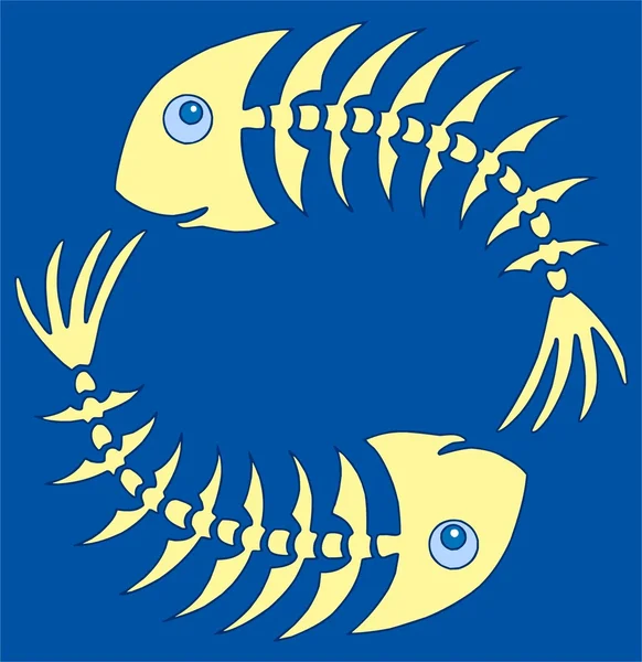 Pair of yellow fishbones on blue — Stock Vector