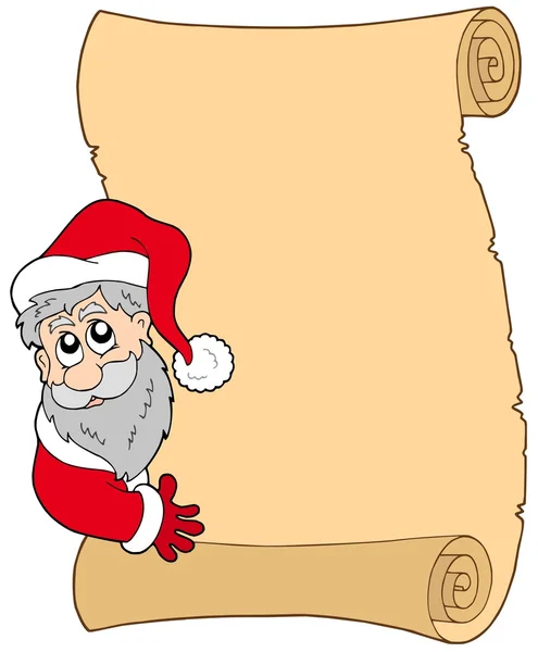 与潜伏着圣诞老人的羊皮纸 — 图库矢量图片