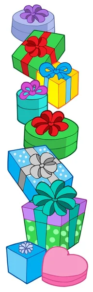 Haufen Geschenke in verschiedenen Farben — Stockvektor
