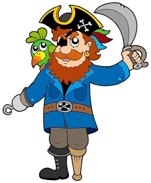 Piraat met parrot en sabel — Stockvector