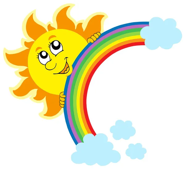 Lurking Sun with rainbow — Stock Vector