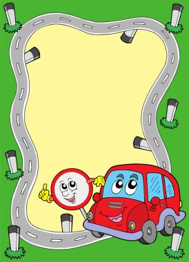 Road frame with cute car clipart