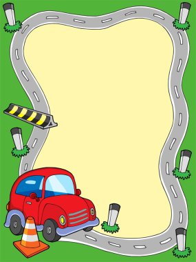 Road frame with small car clipart