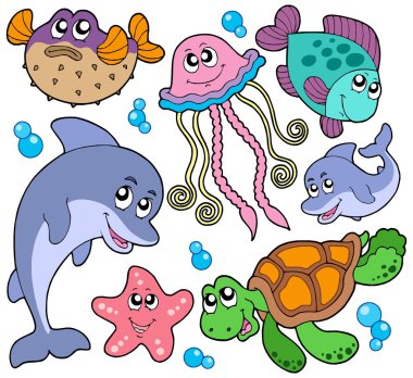 Sea fishes and animals collection clipart