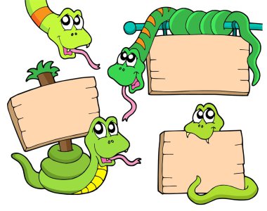 Snakes with wooden signs clipart