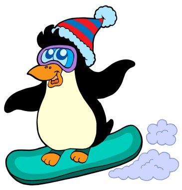 Snowboarding penguin clipart