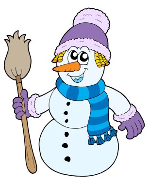 Snowman with broom clipart