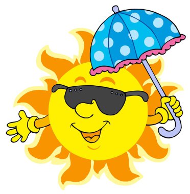 Sun in sunglasses with umbrella clipart