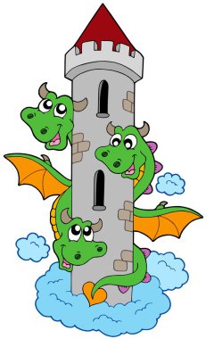 Three headed dragon with tower clipart