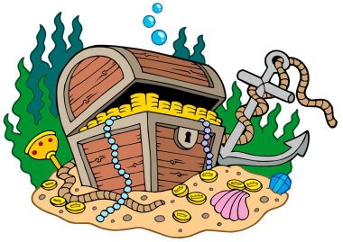 Treasure chest on sea bottom clipart