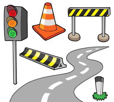 Various road objects clipart