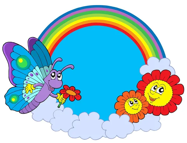 Círculo arco-íris com borboleta e flor — Vetor de Stock