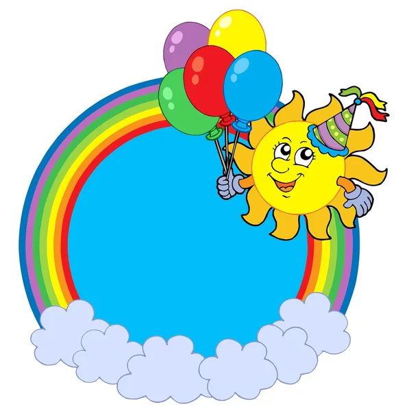 Rainbow circle with party sun — Stock Vector