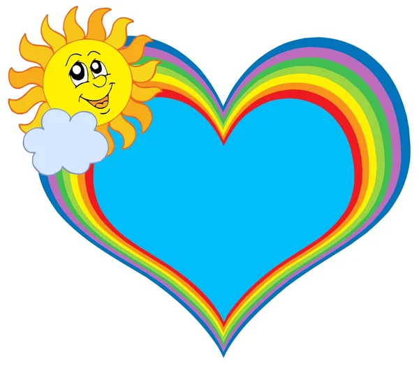 Regenboog hart met zon — Stockvector
