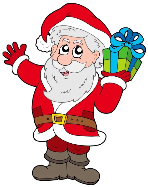 Santa Claus with Christmas gift — Stock Vector