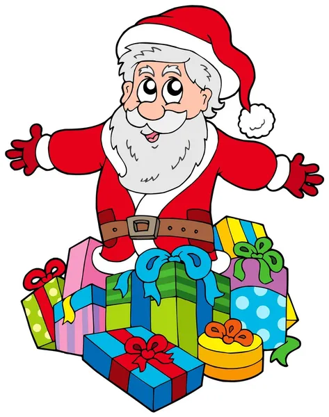 Santa Claus with pile of gifts — Stock Vector