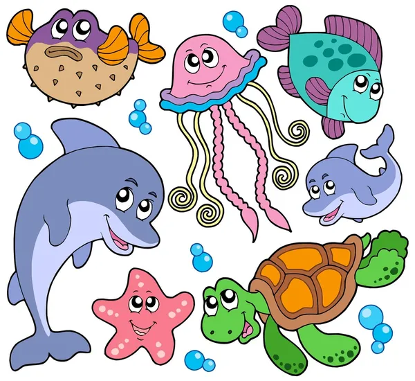 Colección de peces y animales marinos — Vector de stock