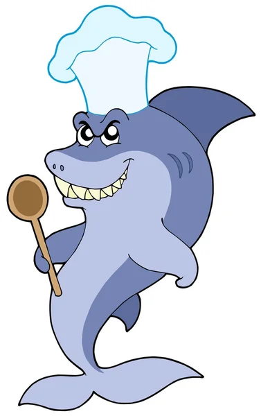 Chef de tiburón con cuchara — Vector de stock