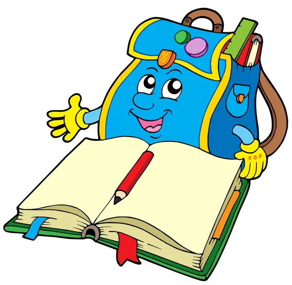 School bag reading book — Stock Vector