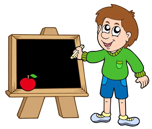 School boy writing on blackboard — Stock Vector