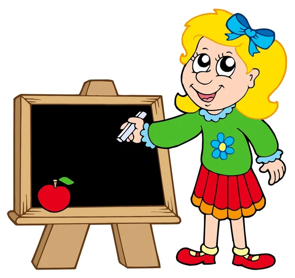 Κορίτσι σχολείο εγγράφως στο blackboard — Διανυσματικό Αρχείο
