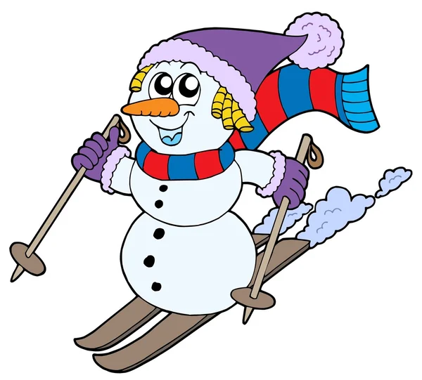 Skiing snowman — Stock Vector