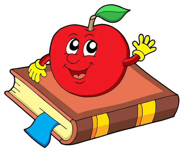 Усміхнене яблуко на книзі — стоковий вектор