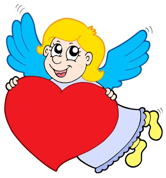 Cupido sorridente com coração — Vetor de Stock