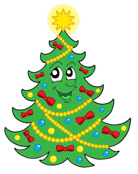 Árvore de Natal sorridente com fitas —  Vetores de Stock