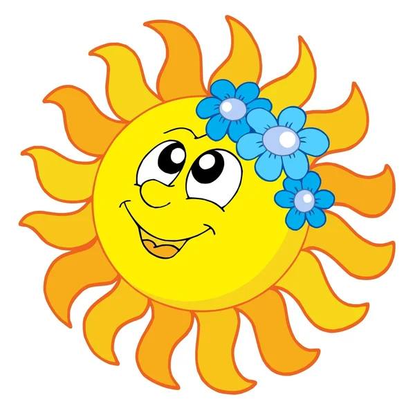 Χαμογελώντας ήλιο με λουλούδια — Διανυσματικό Αρχείο