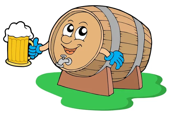 Usmívající se dřevěný soudek drží pivo — Stockový vektor