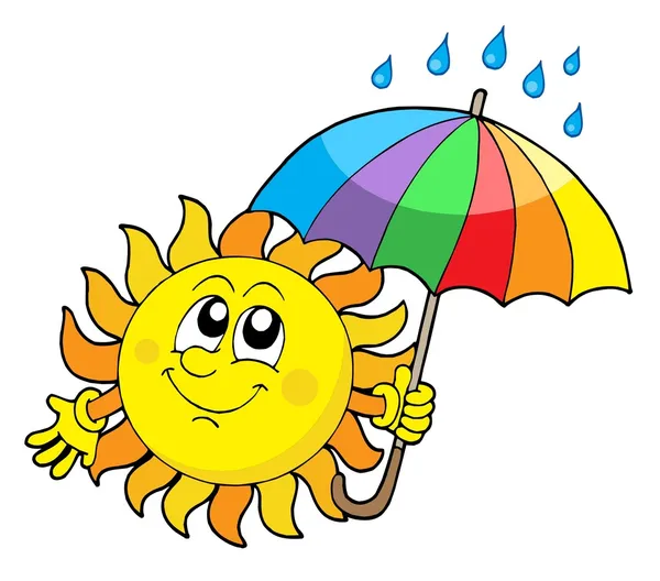 Lächelnde Sonne mit Regenschirm — Stockvektor