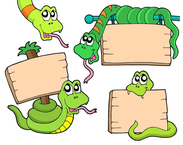 Schlangen mit Holzschildern — Stockvektor